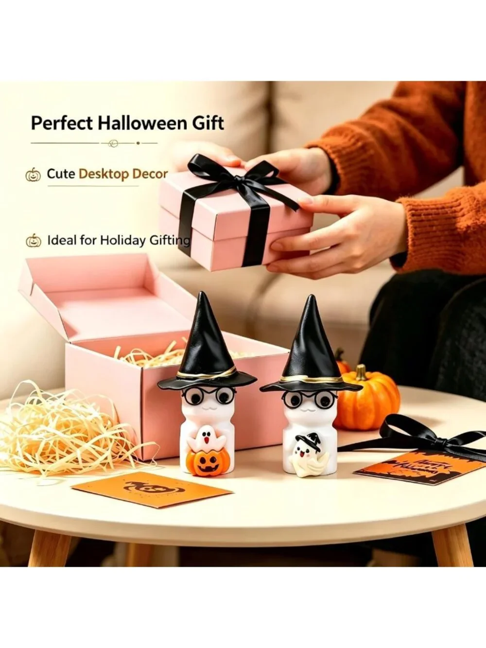 Adorable 2PC White Ghost Halloween Decor - 3.5